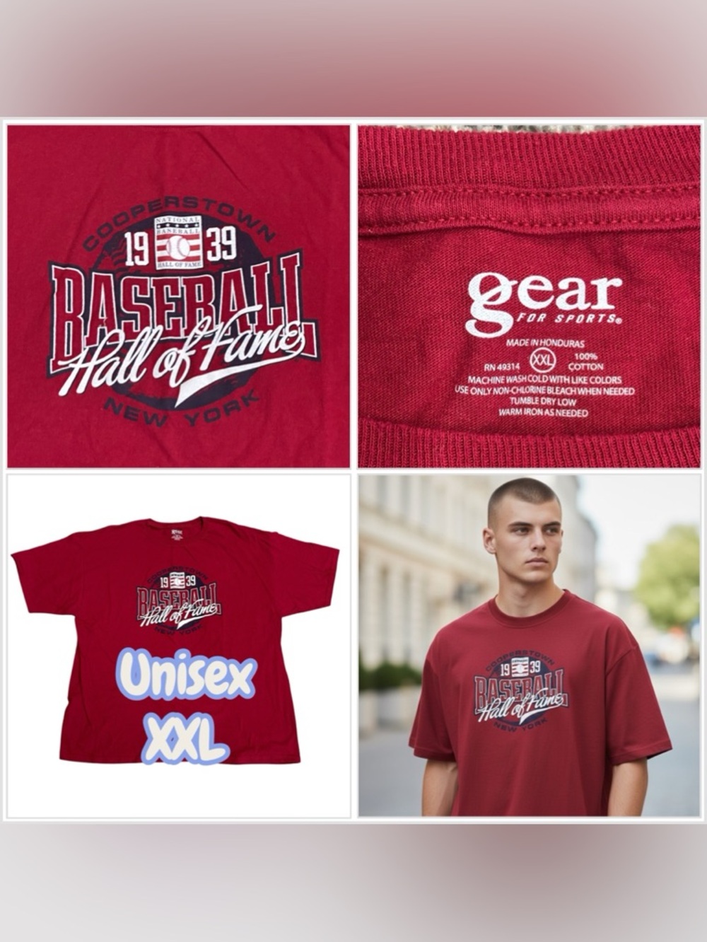 Men’s Gear XXL 2XL Hall of Fame Baseball Short Sleeve T-Shirt Top Tee Red EUC